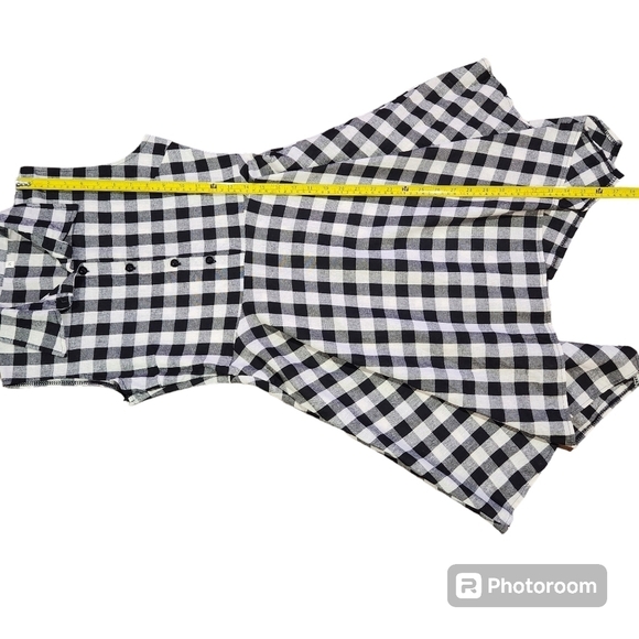 Gingham Fabric Black & White Print Button Up Side Zip Tunic or Mini Dress Size M - Picture 5 of 8